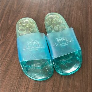 Coach Teal Translucent Slide Sandals